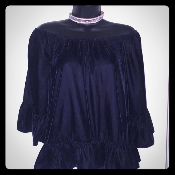 New York & Company Tops - Dark blue velvet off the shoulder top New York & Company Tops - Dark blue velvet off the shoulder top